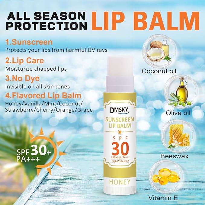 DMSKY SPF 30 Lip Balm 16 Pack, Broad Spectrum Lip Sunscreen No White Cast - Image 4