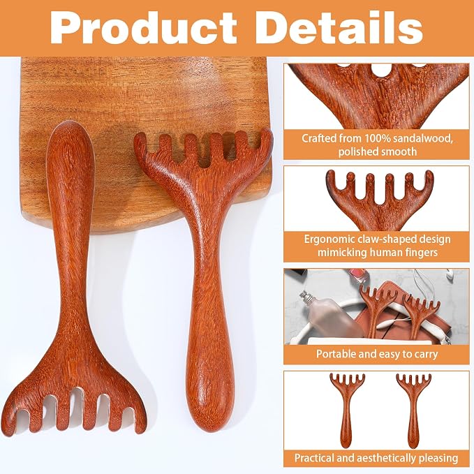 2 PCS Wood Scalp Massager, Wooden Massage Comb 6 Claws, Wood Head Massager - Image 3