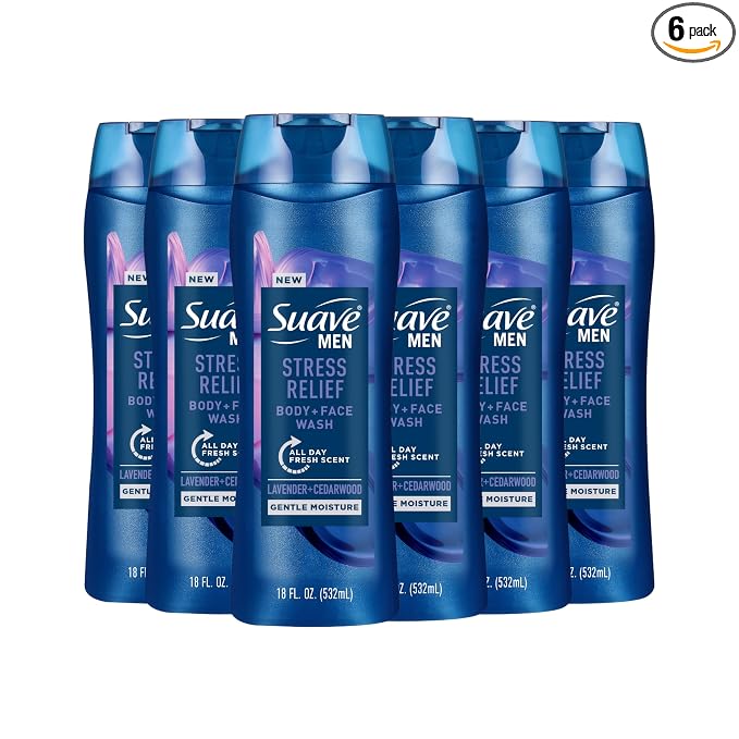 Suave Men’s Stress Relief Body + Face Wash, Gentle Moisture by Suave