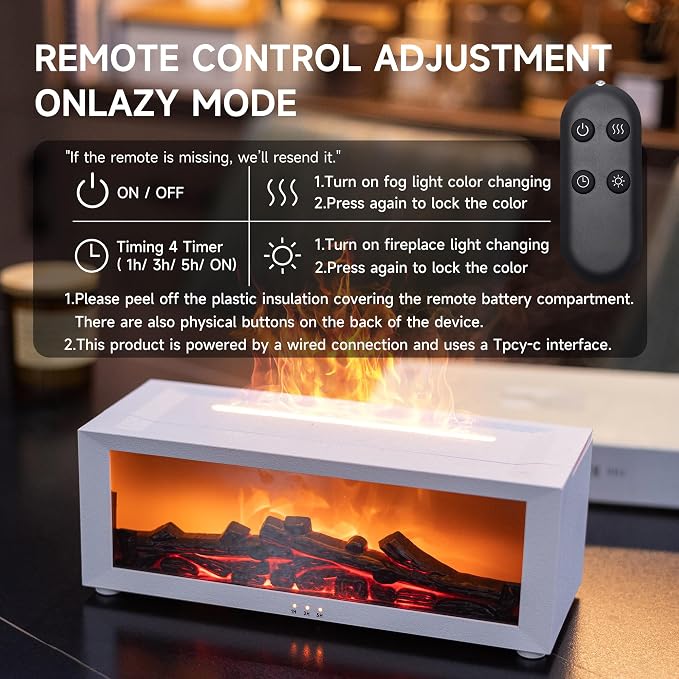TMEHM Fireplace Flame Air Diffuser Humidifier, 7 Colors Aromatherapy Essential - Image 6