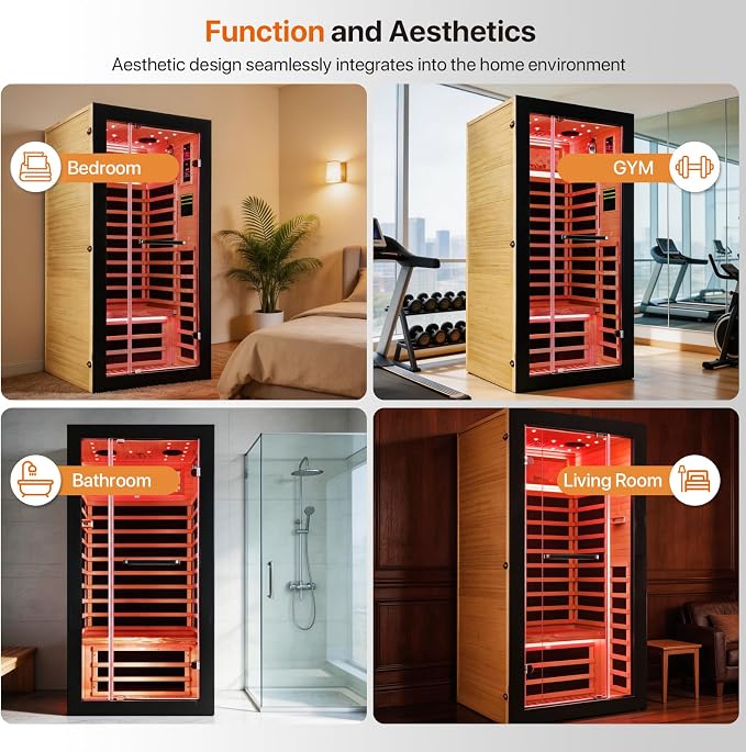 OUTEXER One Person Sauna Far Infrared Saunas Room Obeche Wood 1350W Dry Saunas - Image 6