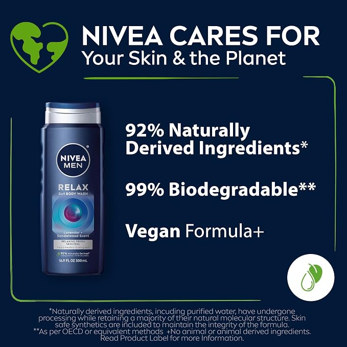 Nivea Men Relax 3-in-1 Body Wash, Lavender and Sandalwood Scented Men's Body - Image 6