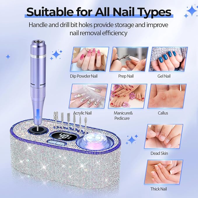 JOSGLOI Electric Nail Drill Professional: Shiny 40000RPM Electric Nail File Kit - Image 5
