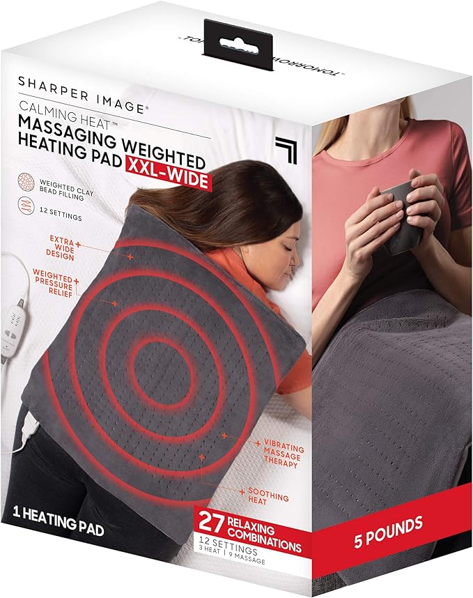 Calming Heat XXL Wide Massaging Vibrations Weighted Heating Pad by Sharper by CalmingHeat