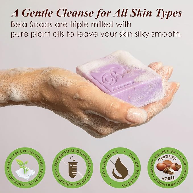 BELA Triple Milled Soap Variety Pack 3.3 OZ Pack of 6, Long Lasting French - Image 3