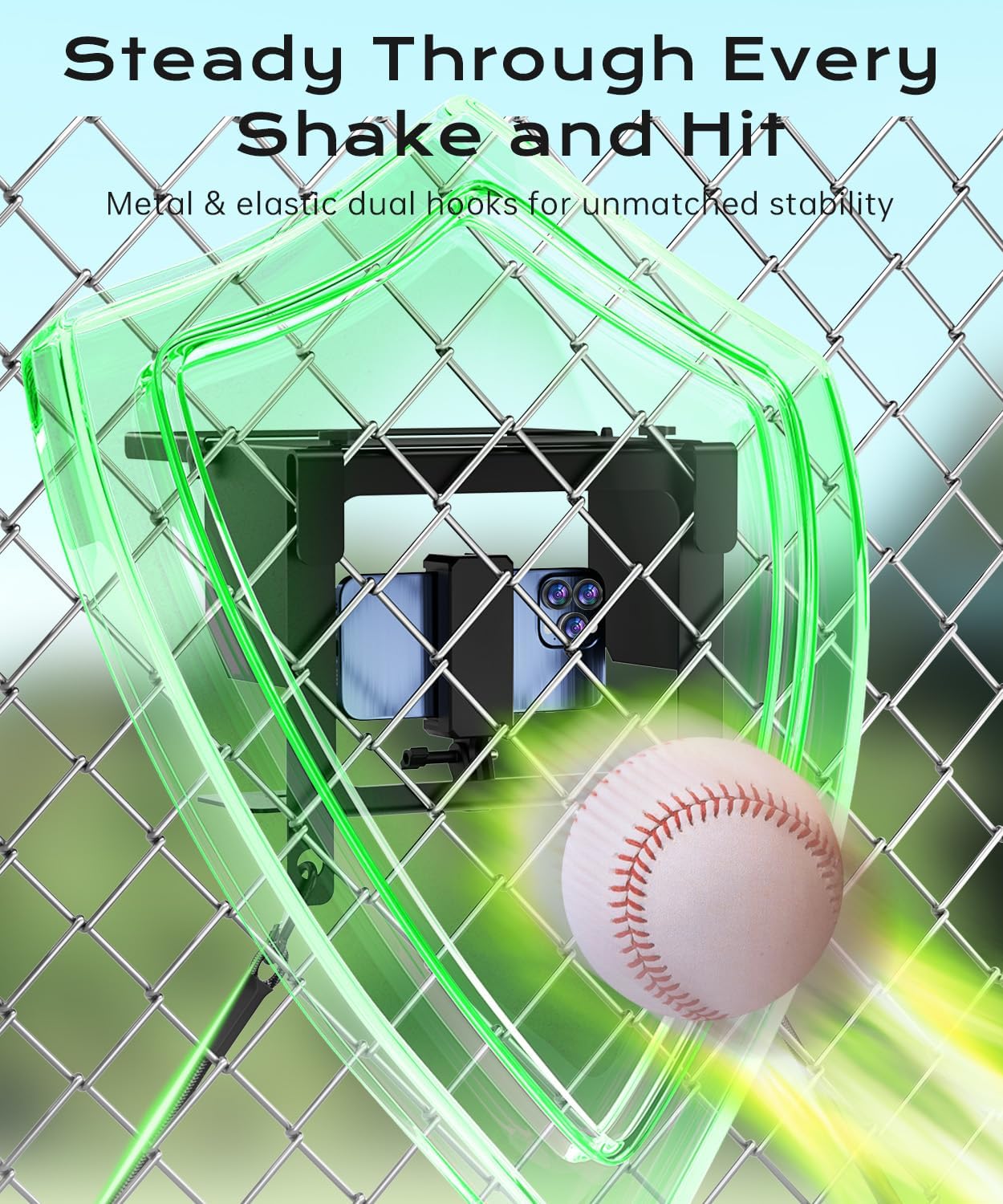 Cell Phone Fence Mount Shade - All-in-One Mounting Kit for iPhone, GoPro, Samsung, Mevo Start, Insta360 and Action Cameras, Ideal for Recording Baseball, Football, Tennis Games