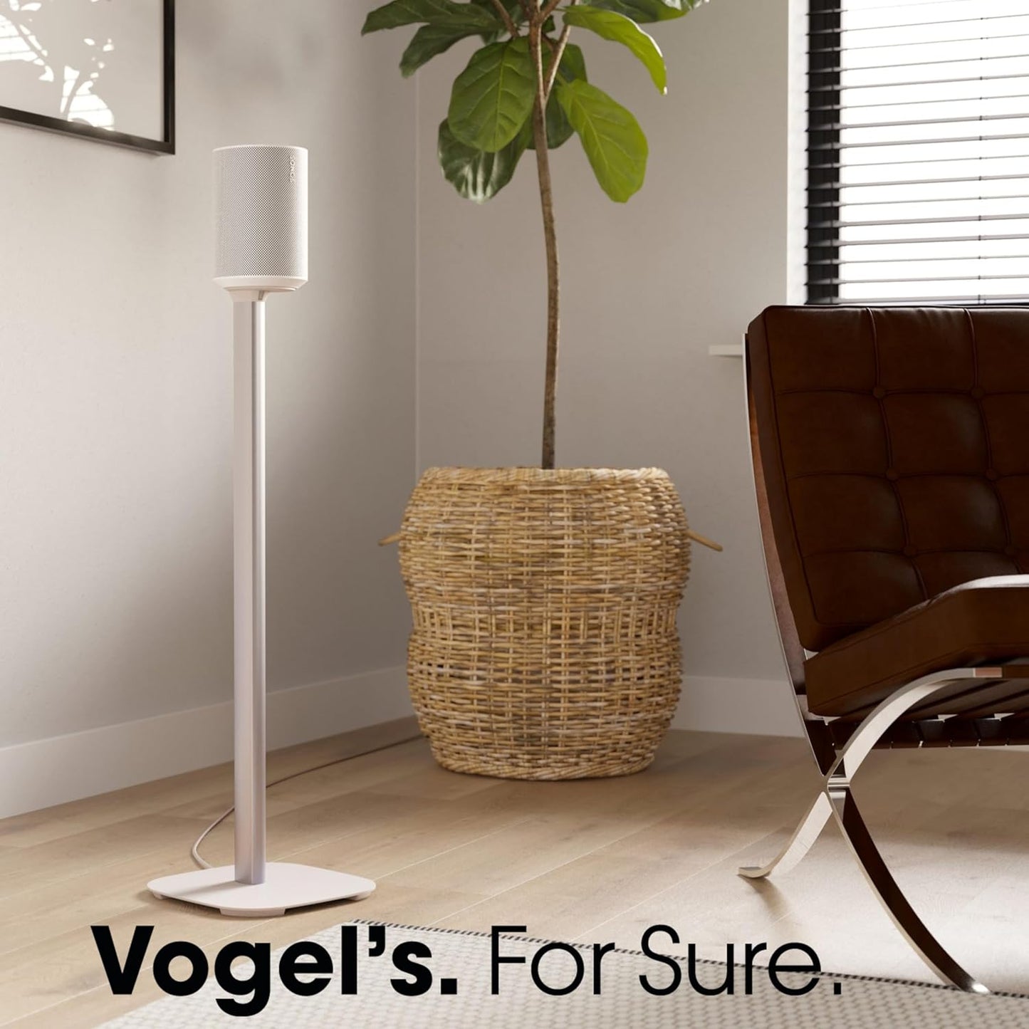 Vogel's SFS 4113 Speaker Floor Stand for Sonos ERA 100, Cable Inlay System, Height: 32,3 inch (82 cm), Exceptionally Stable, White, 1 Floor Stand