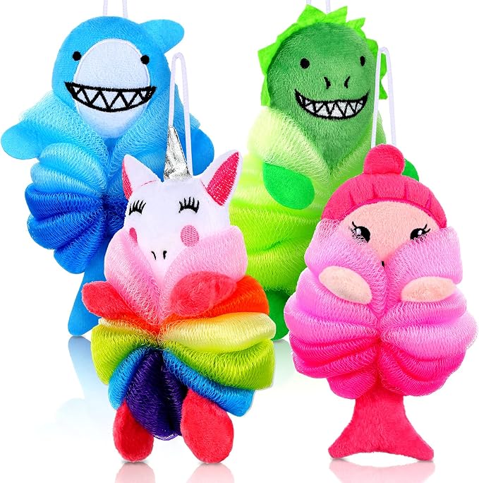 Tatuo 4 Pcs Animal Bath Loofahs Kids Body Loofah Cartoon Shower Cute Bath by Tatuo