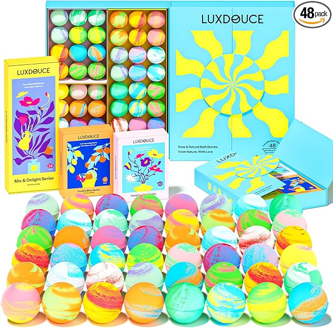 48 Pack Bath Bombs Gift Set – Aromatic Bubble Bombs by LUXDOUCE