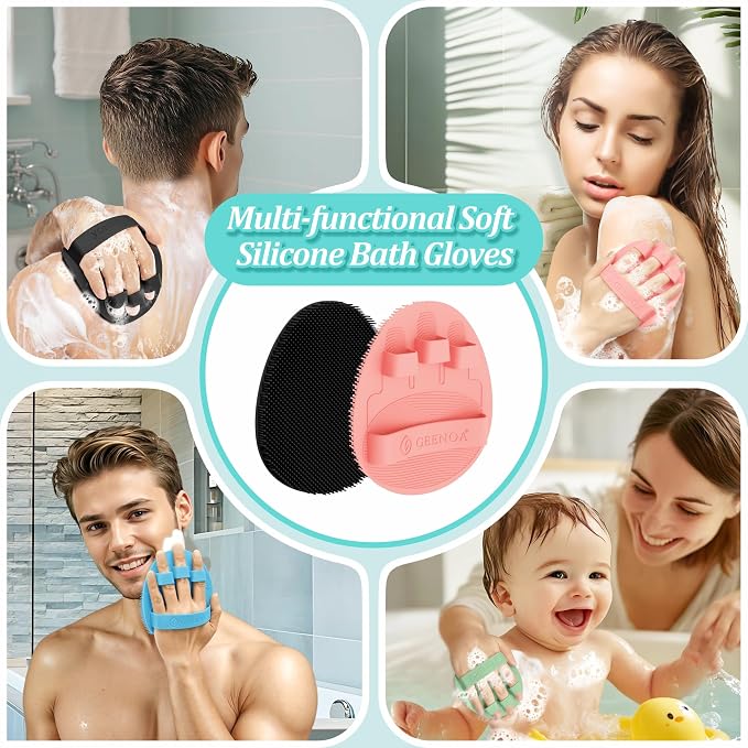 Silicone Back Scrubber & Bath Glove Set 2PCS, 13.4'' Gentle Shower Back Scrubber - Image 8