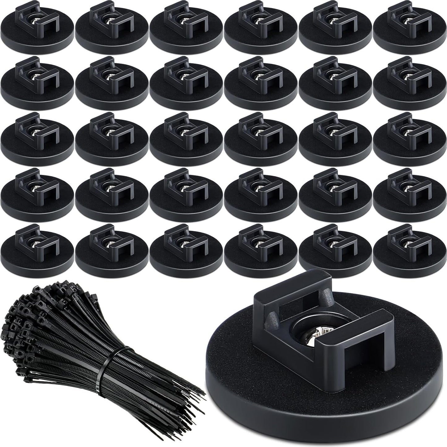 Yookeer 230 Pieces Magnetic Zip Tie Mount Multipurpose Cable Holder Magnets Magnetic Wire Management Bases with Heavy Duty Zip, Mount Nylon Cable Ties in Total (43 mm)