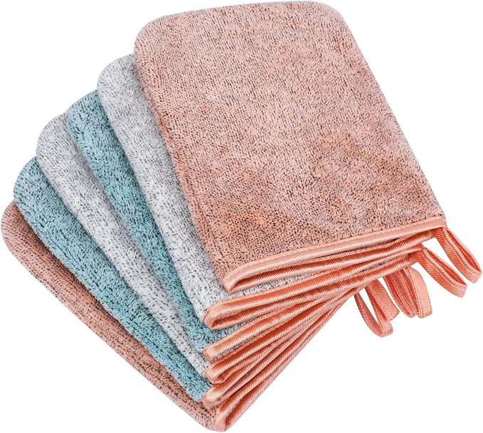 PHOGARY 6 Pack Microfiber Body Wash Mitts, 6×8 Inch Super Absorbent & Soft Face by PHOGARY