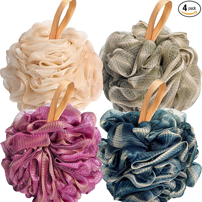 Fishent Loofahs Bath Sponge, 4 Pack 70g Soft Mesh Pouf Shower Puffs Loofa by Fishent