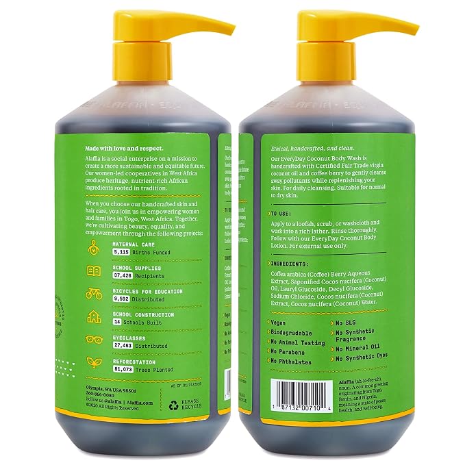 Alaffia Body Wash, EveryDay Coconut 2-Pack – Purely Coconut Gentle Skin Cleanser - Image 2