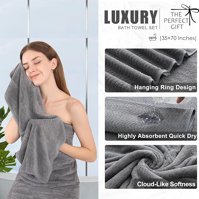 8 Piece Bath Towel Set Grey |2 Oversized Large Bath Sheet, 2 Hand Towels - Image 2