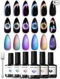 modelones Cat Eye Gel Nail Polish Set, 6 Colors Holographic Colorful Rainbow by MODELONES