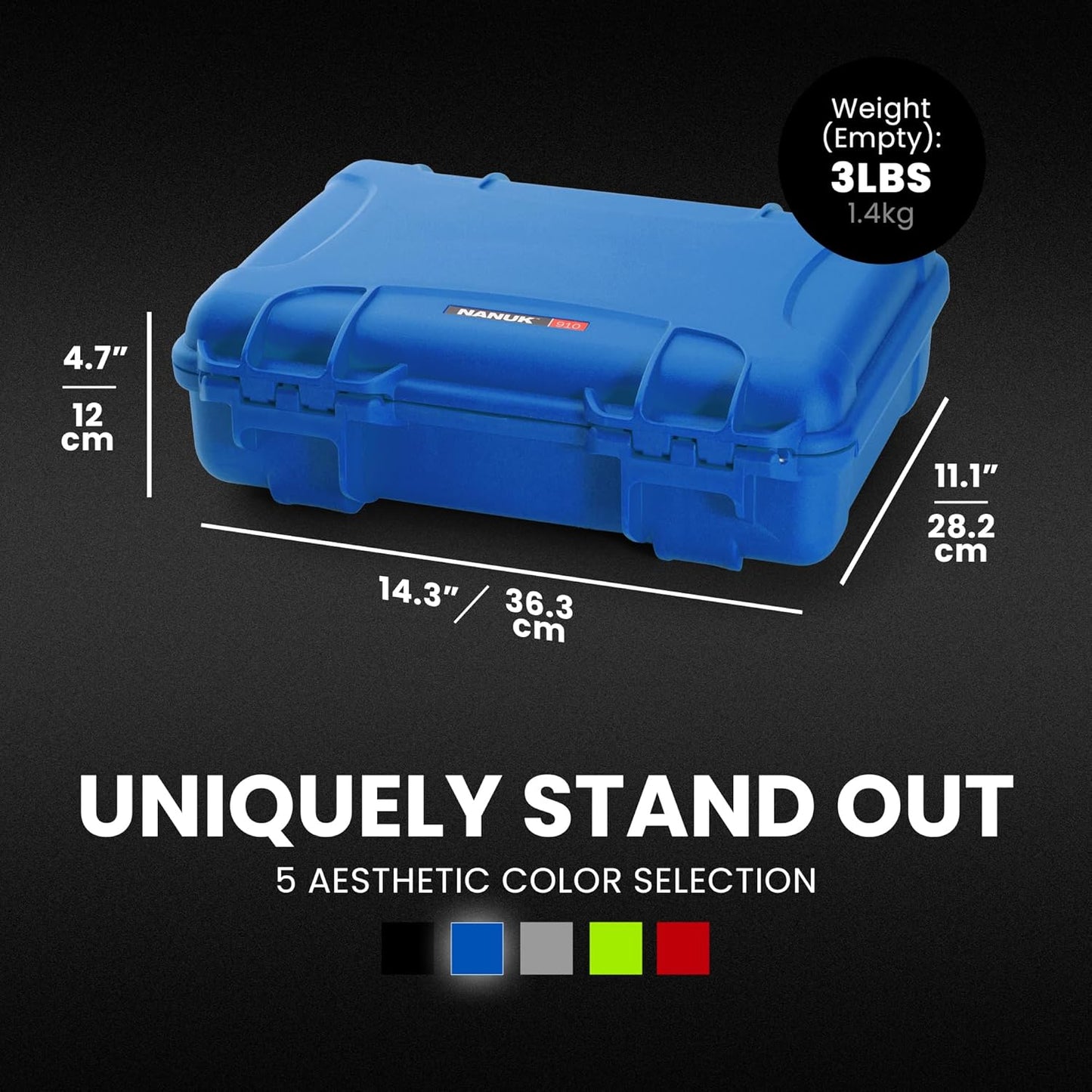 NANUK 910 Hard Case with Customizable Cubed Foam, IP67 Waterproof, Dustproof and Impact Resistant, 14.3” x 11.1” x 4.7”, Rugged Construction for Ultimate Protection, Made in Canada – Blue