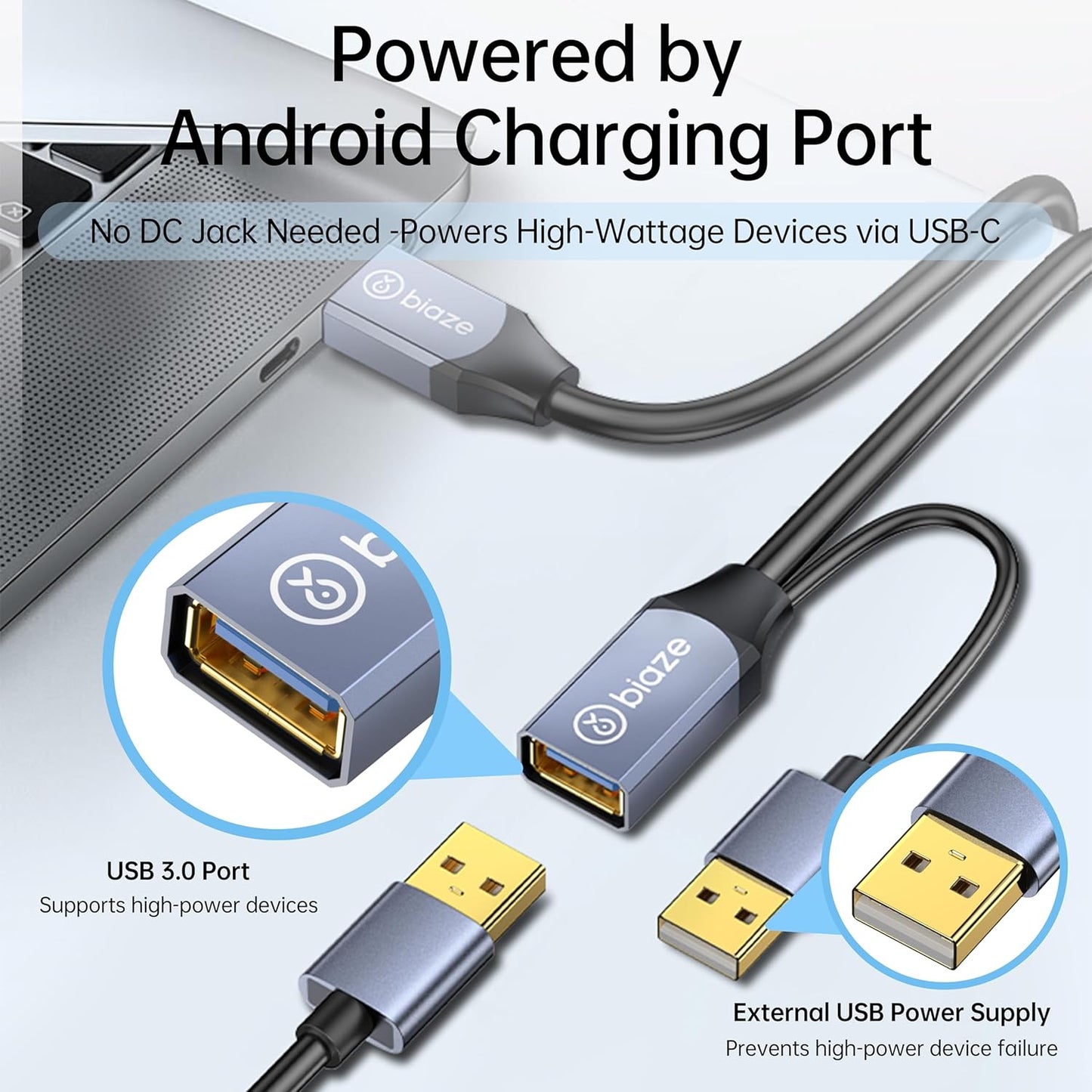 USB Extension Cable USB 3.0 Extension Cord Type A Male to Female Cord Nylon Braided High Data Transfer Compatible with USB Keyboard, Mouse, Flash Drive(50ft)