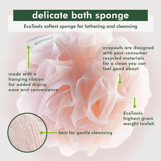 EcoTools EcoPouf 3 Pack Bath Sponge Set, Soft Recycled Netting Shower Poufs - Image 2
