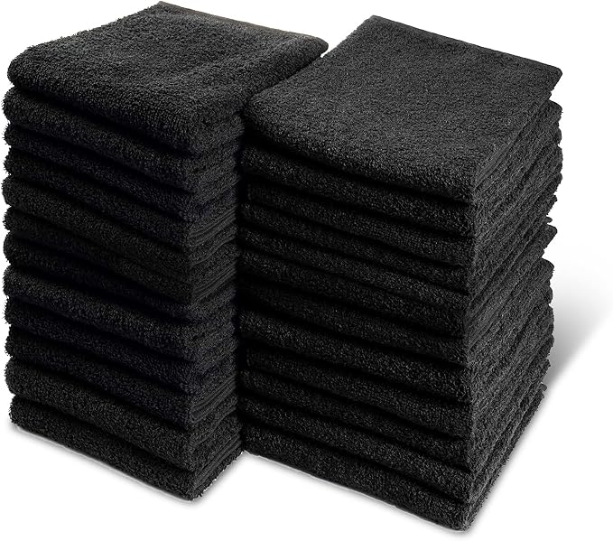 Black Bleach Proof Towels Set, 24 Pack 100% Cotton 16" X 27" Color Safe by GrokoTextiles