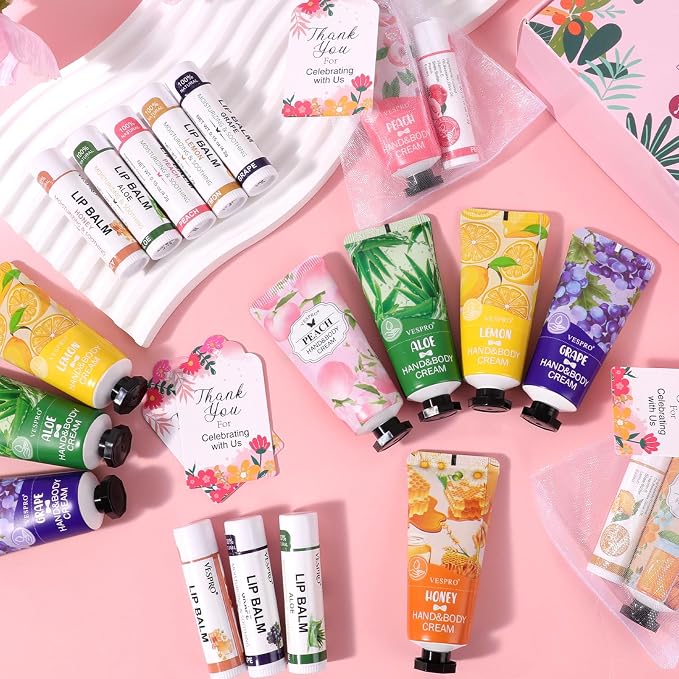 VESPRO 10 Pack Bulk Hand Cream and Lip Balm Sets, Mothers Day Gifts - Image 7