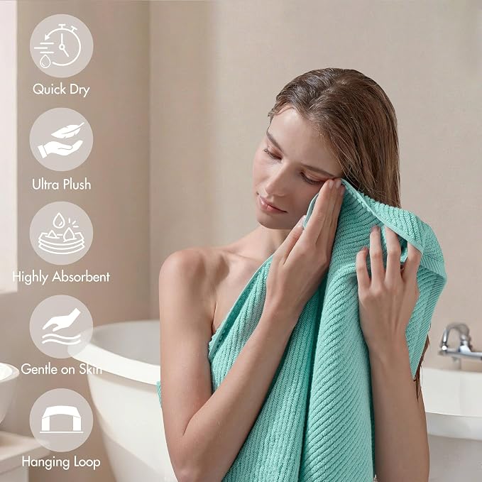 Madison Park Bathroom Towel Set of 6 Diagonal Ribbed, Turquoise 100% Cotton - Image 6