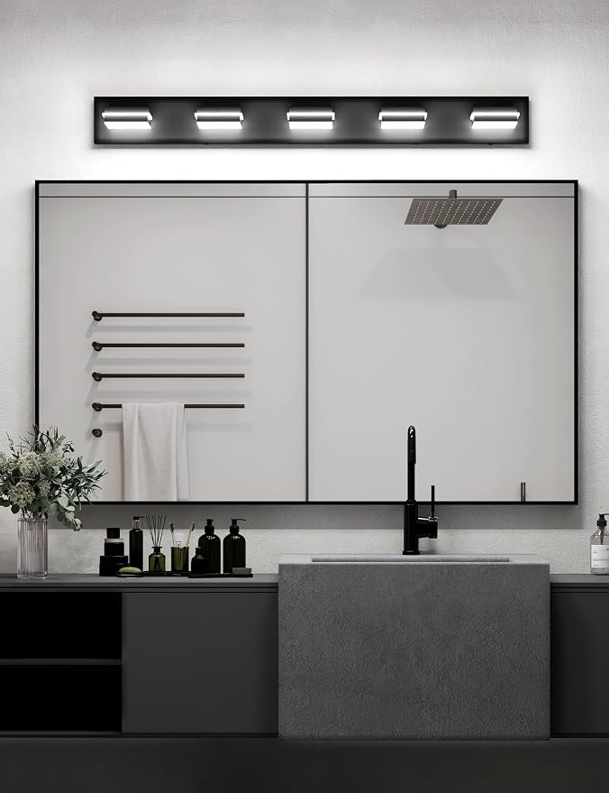 VOLISUN Modern 5-Light, 40-Inch Black Bathroom Vanity Light Fixtures Over Mirror - Image 4