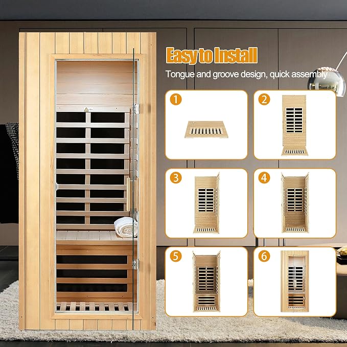 Far Infrared Sauna 1 Person Infrared Sauna Room Canadian Hemlock Wooden Sauna - Image 6
