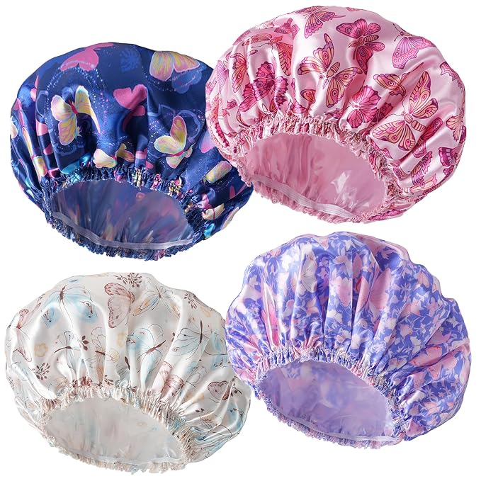 Shower Cap for Women, Double Layers Shower Caps Reusable Waterproof, Bathing by CHFONGDIRECT