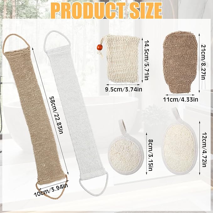 Geelin 8 Pack Natural Loofah Exfoliating Body Scrubber Set Shower Bath Glove - Image 2
