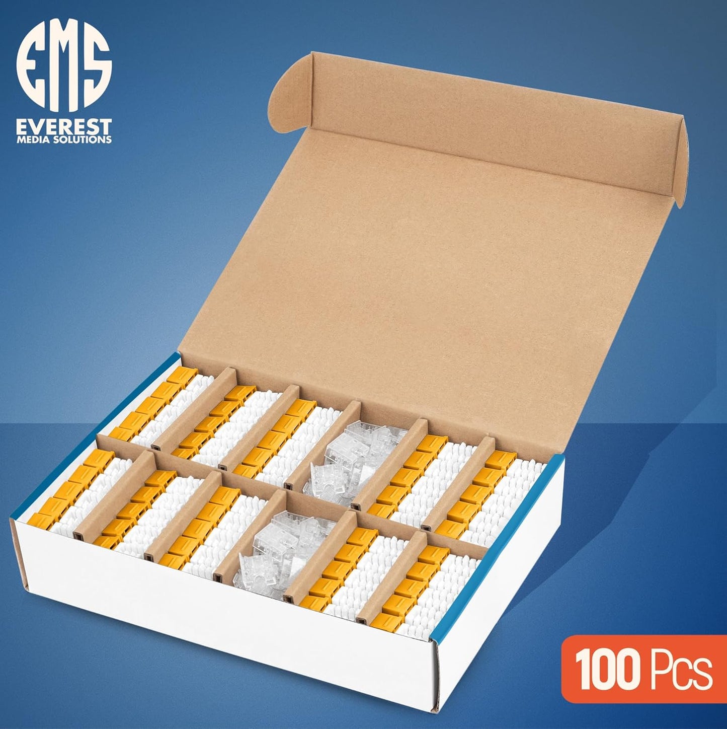 Everest 90° Angled RJ45 Cat6 Keystone Jacks 100-Pack in Yellow - Slim Profile Female RJ45 Connectors - Cat 6 Keystone Jack - Compatible with 90° Angled Speed Termination Tool - easyJACK (B094WB91H3)