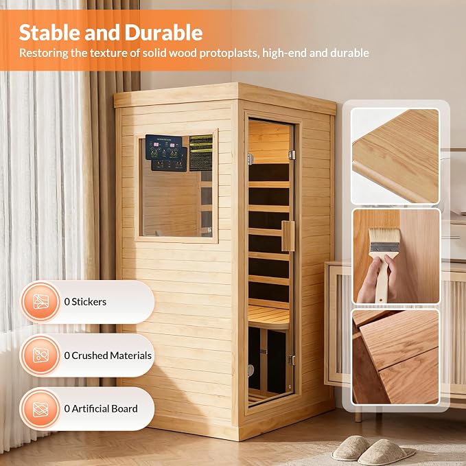 OUTEXER Infrared Sauna Home Sauna Spa Room Chilean Pine Wood 1200W Indoor - Image 8
