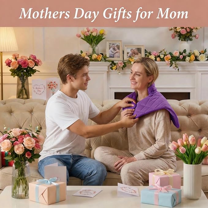 Purple Weighted Heating Pad for Neck Shoulders and Back, Mothers Day Gifts for - Image 2