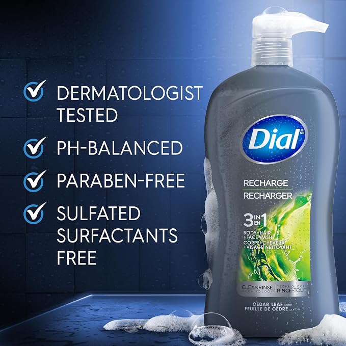 Dial Men 3 in 1 Body, Hair and Face Wash, 32 Fl Oz, Cedar Leaf Scent, Cleanses - Image 6