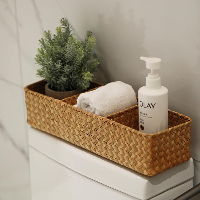 Seagrass Storage Basket 3 Sections Woven Shelf Baskets - Image 2