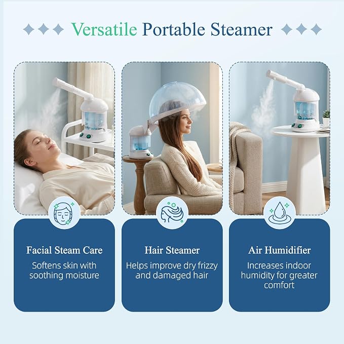 ZENY 3-in-1 Portable Facial Steamer and Hair Steamer, Humidifier, Nano Ionic - Image 2