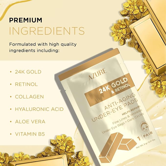 AZURE 24K Gold & Retinol Anti Aging Under Eye Patches - Image 2
