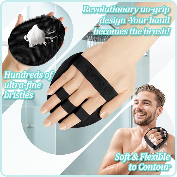 Silicone Back & Face Scrubber & Bath Glove Set 3PCS, 13.4'' Gentle Back Scrubber - Image 8