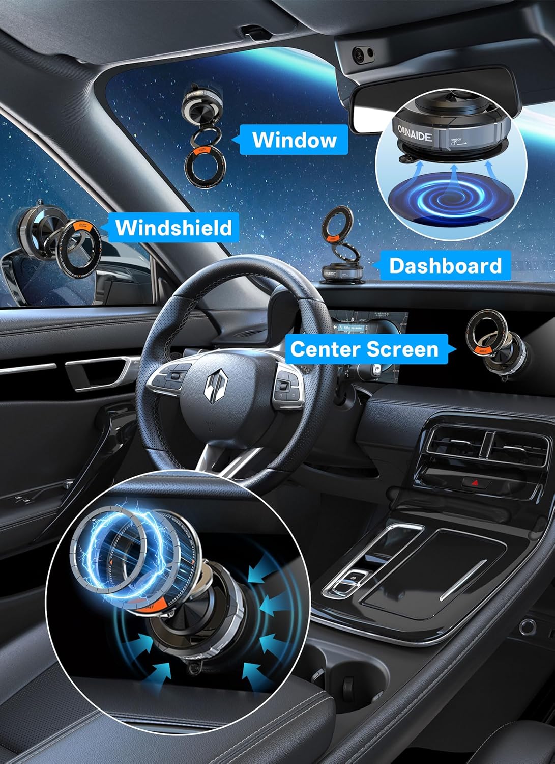 360° Adjustable Vacuum Magnetic Phone Holder for Car Dashboard,Universal 360 Dashboard Phone Holder Phone Mount for Car Compatible with Tesla Model 3/Y,Jeep Wrangler,iPhone 16 Pro Max 15 14 13 Plus