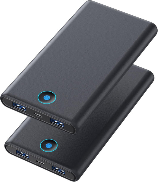 [2 Pack] Portable Charger Power Bank 20000mAh,Ultra Slim Portable Phone Charger with Dual USB Outputs,Backup Charging External Battery Pack Compatible with iPhone 15/14/13/12/11,Android-Black+Black
