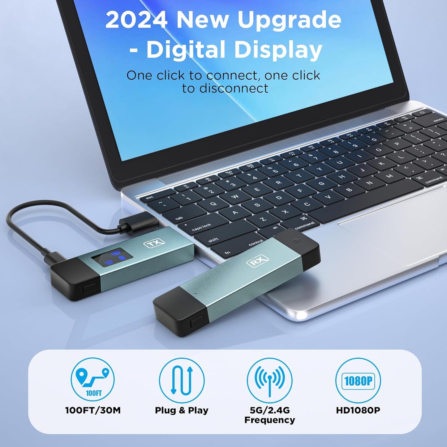 Wireless Hdmi Transmitter and Receiver, Wireless HD Extender Plug & Play Portable 2.4G/5G with LED Screen Wireless Hdmi Kit for Streaming Video and Audio to Monitor from Laptop/Pc/Tv Box/Projector