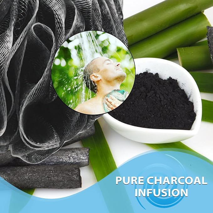 SHOWER BOUQUET Loofah-Charcoal Bath-Sponge XL-4-Pack-Blue-Green // Extra Large - Image 5