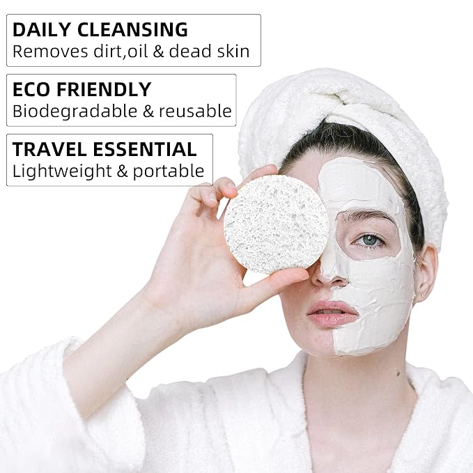 60-Count Compressed Facial Sponges|100% Natural Kickleen Cellulose Cosmetic Spa - Image 2