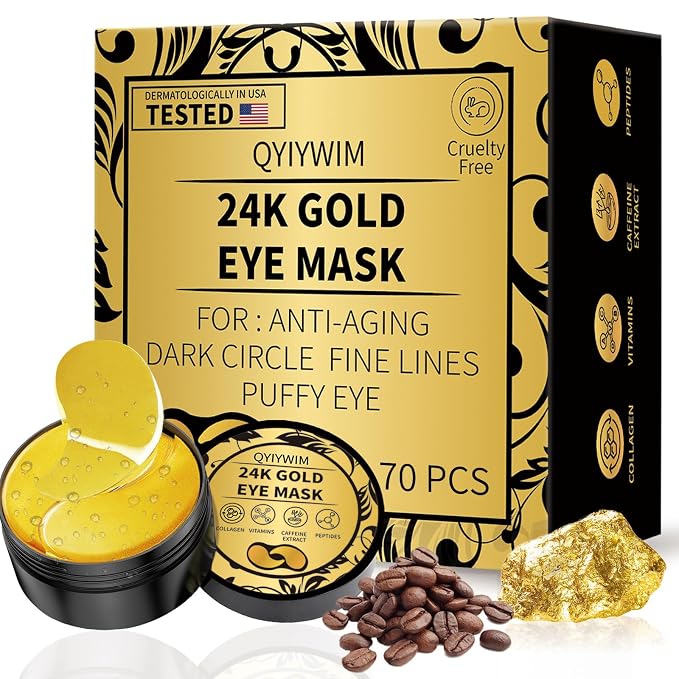 Qyiywim Under Eye Patches 70PCS, 24K Gold Eye Patches by Qyiywim