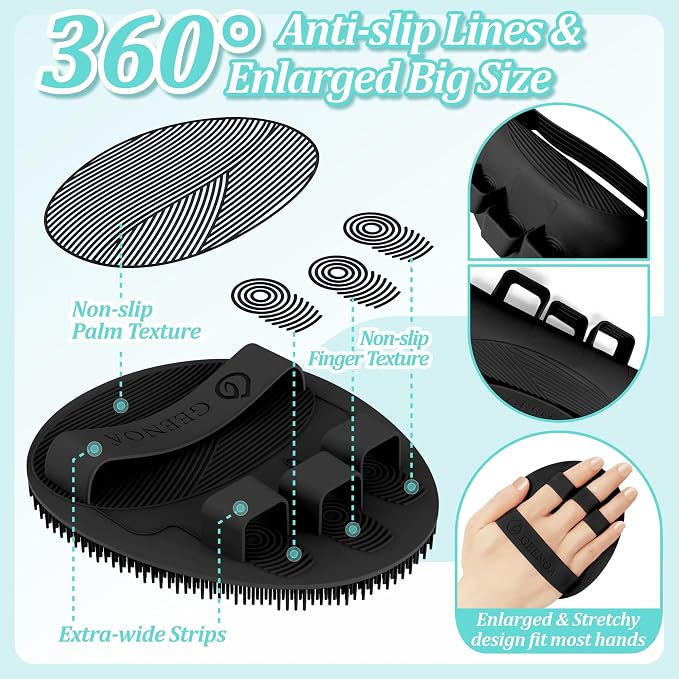 Silicone Back & Face Scrubber & Bath Glove Set 3PCS, 13.4'' Gentle Back Scrubber - Image 5