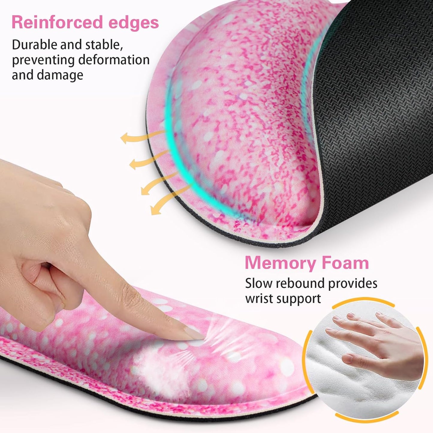 Mouse Pad with Wrist Rest Set Pink, 3-in-1 Wrist Support Mousepad Set,Gaming Mat Pad with Anti-Skid Base,Ergonomic Mouse Pad,Memory Foam Keyboard Gel Wrist Rest