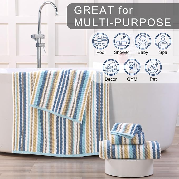 VOOVA & MOVAS Striped Wash Cloths Set, Luxury Towel Set - Image 3