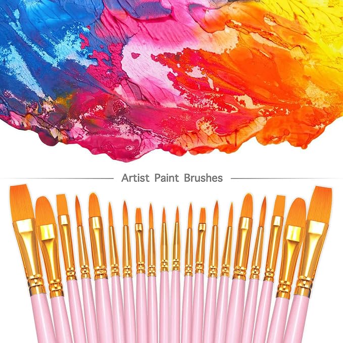 BOSOBO Paint Brushes Set, 6 Pack 60 Pcs Round Pointed Tip Paintbrushes Nylon - Image 2