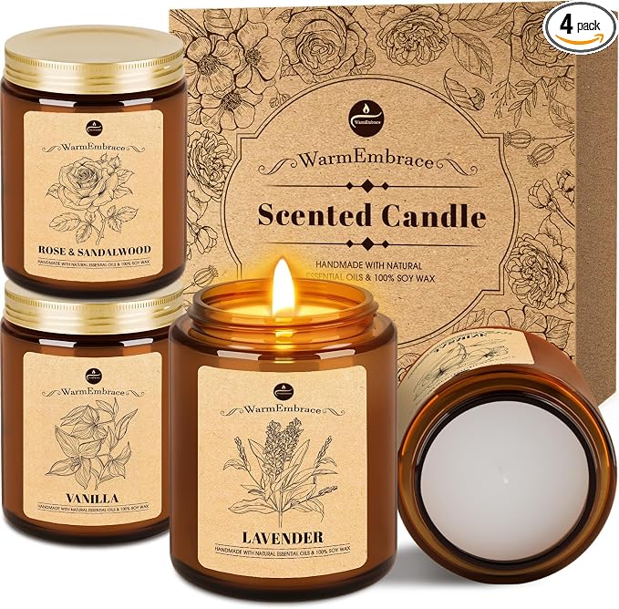 WarmEmbrace Lavender Candles, 7.6 oz Natural Organic Soy Wax in Glass Jar by WarmEmbrace
