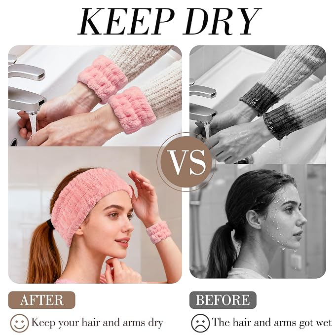 DiyJibb 9 Pcs Spa Headband for Washing Face, Skincare Headband and Wristband Set - Image 5